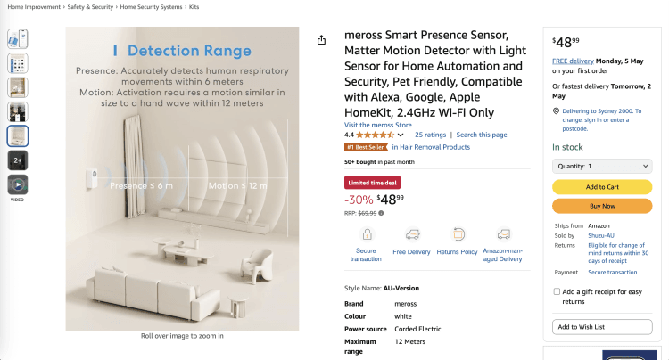 Amazon: Meross Smart Presence Sensor – $48.99 – 30% Off